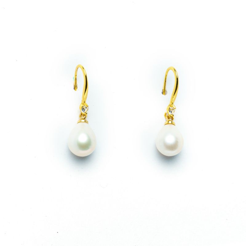 Iris Earrings 24k Gold Plated Freshwater Pearl Dangle & Drop Hook Earrings image