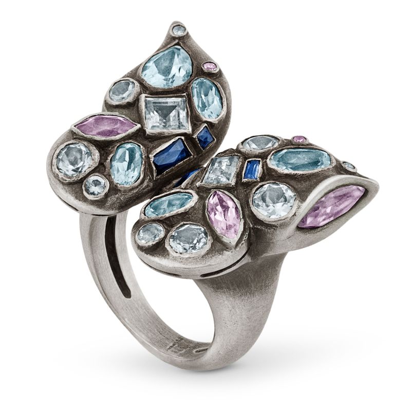 Butterfly Ring with Gemstones in Sterling Silver image