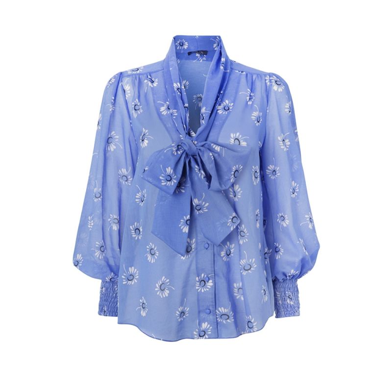 Linda Bow Cotton Shirt - Blue image