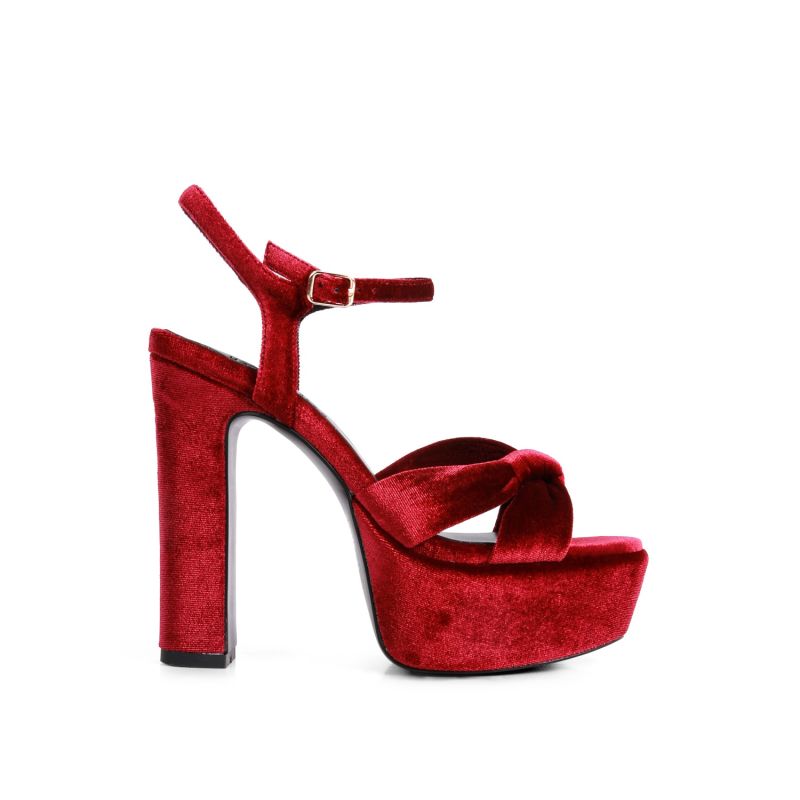 Liddel Burgundy Velvet High Block Heeled Sandals image