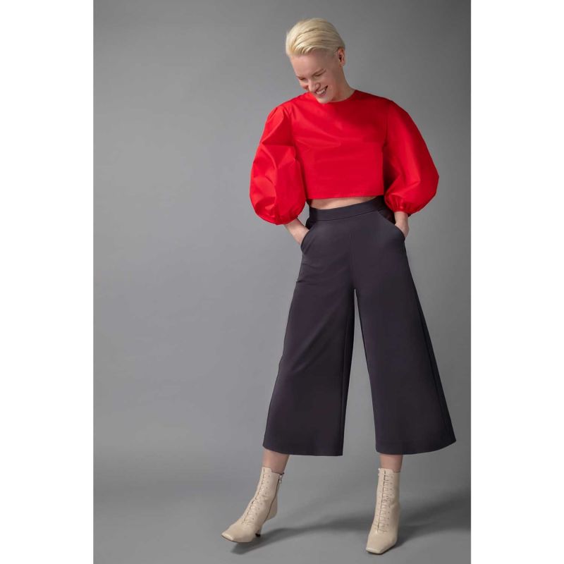 Puff Sleeve Cropped Cotton Top - Red image