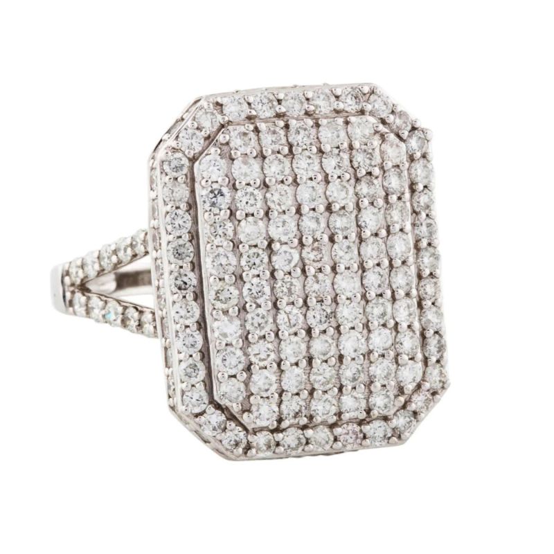 Handmade Solid White Square Ring Pave Diamond Designer Jewelry image