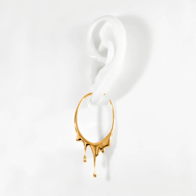 Dripping Oval M Gold Vermeil Hoop Earrings image