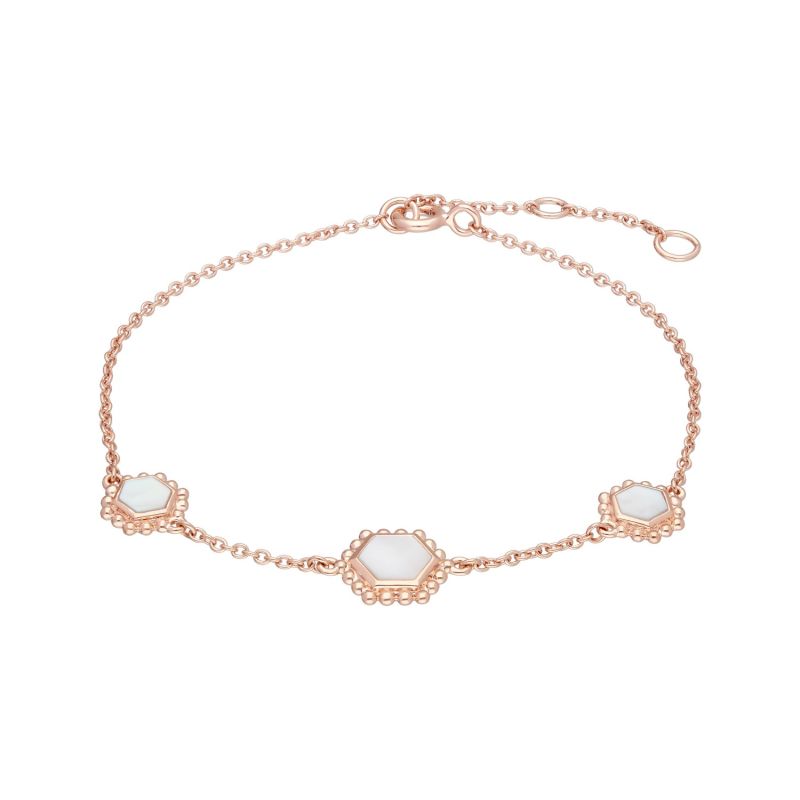 Mother Of Pearl Slice Chain Bracelet In Rose Gold Sterling Silver image