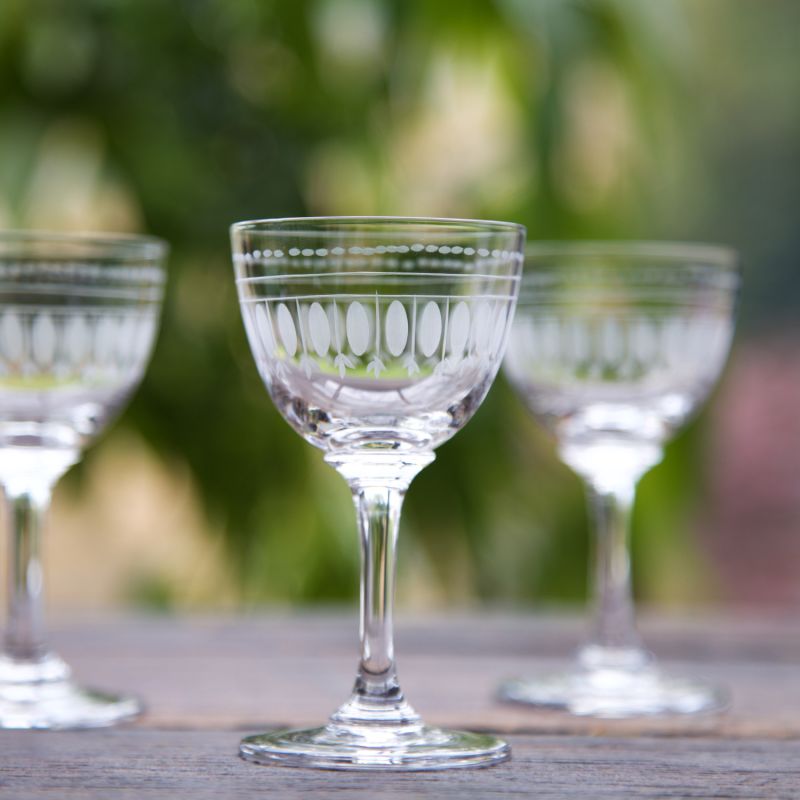 Six Hand-Engraved Crystal Liqueur Glasses With Ovals Design image