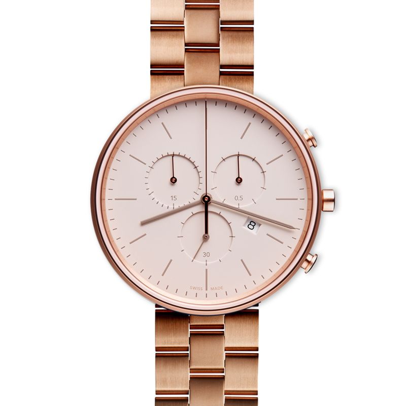 Women's M40 Chronograph Watch In PVD Rose Gold With Linked Rose Gold Bracelet With Butterfly Clasp image