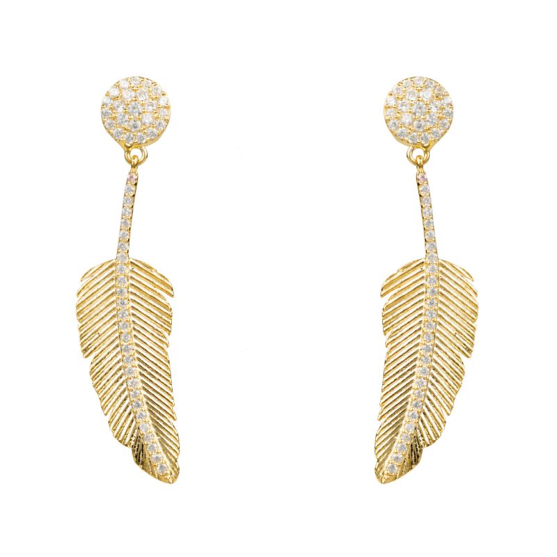 Angelic Feather Drop Earrings Gold image