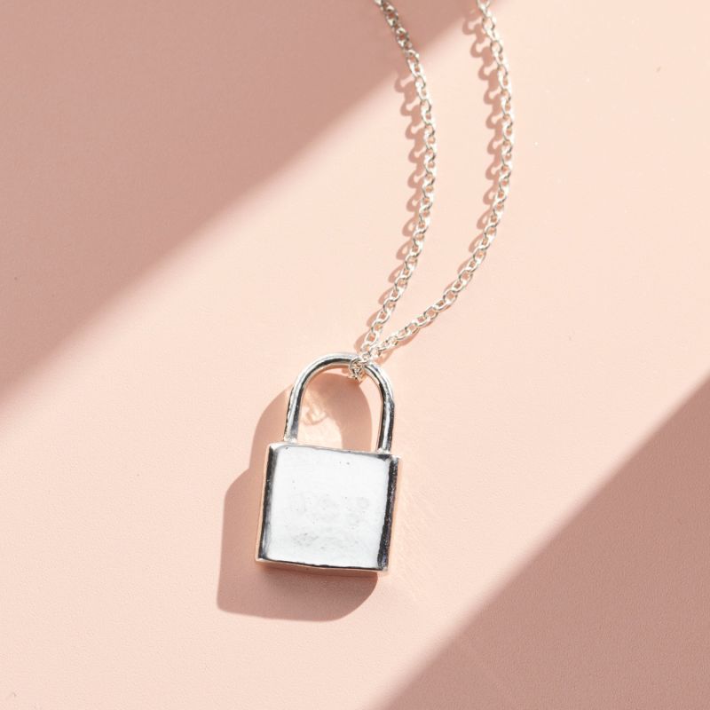 Sterling Silver Padlock Necklace Tiny Lock Necklace Dainty 