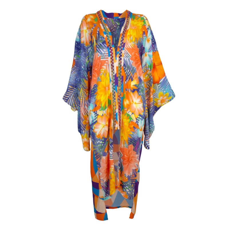 Viscose Kimono With Embroidery & Fringe Details image