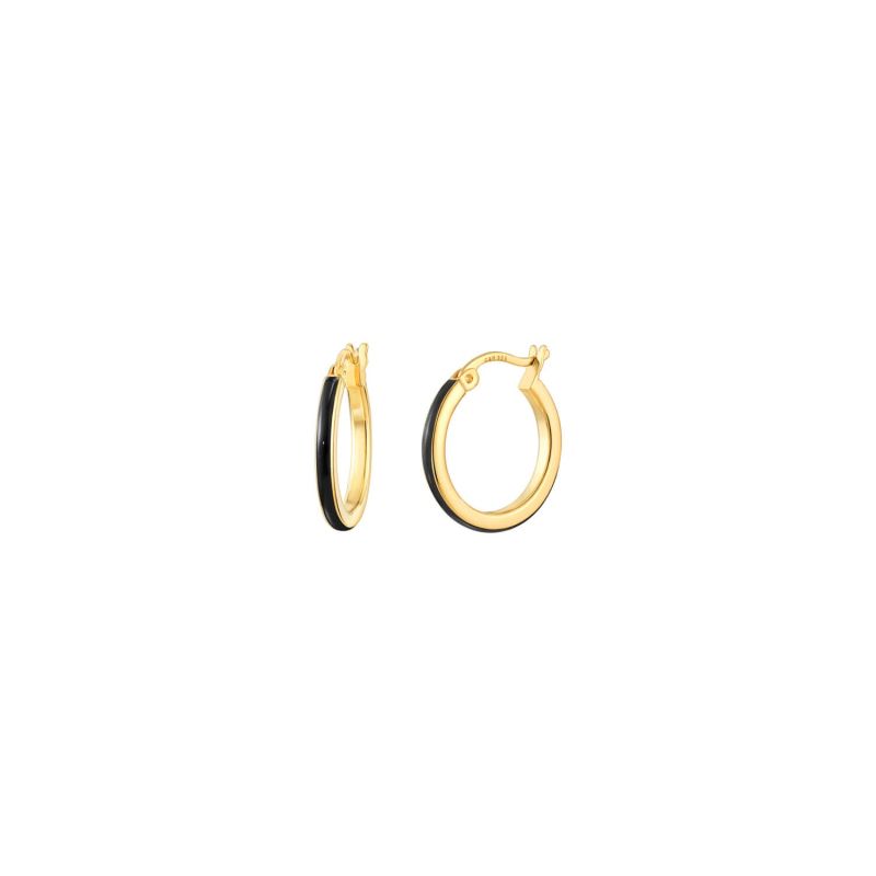 Petite Enamel Huggie Hoop Earrings In Black image