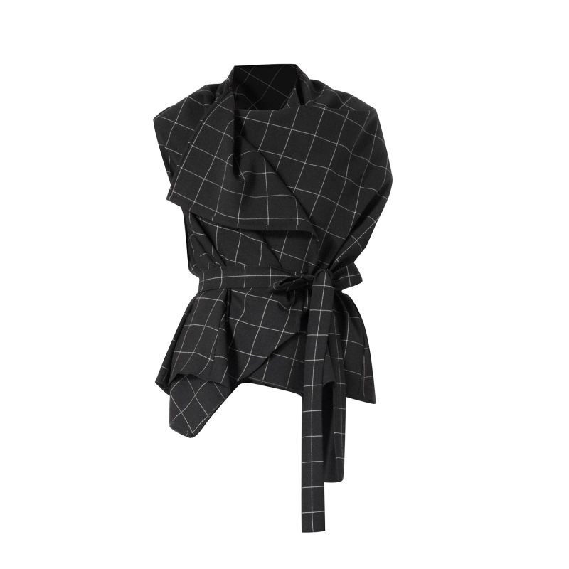 Lincoln Asymmetric Black Grid Wrap Top image