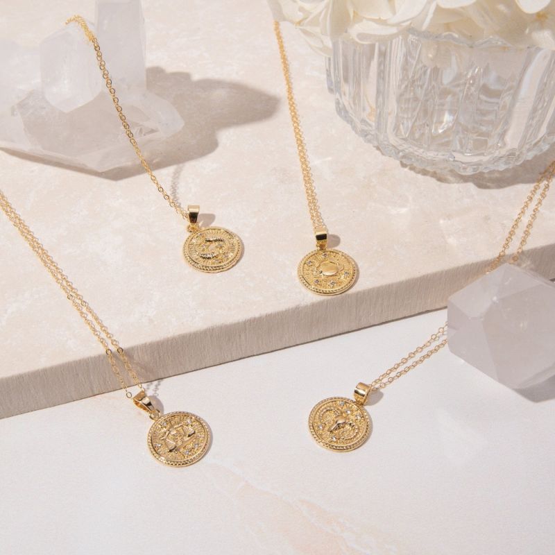 Capricorn Zodiac Medallion Pendant Gold Filled Necklace image