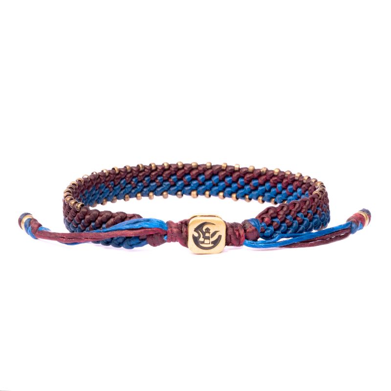 Men Wine Red & Blue Rope & Bronze Bracelet For Men - Multicolour image