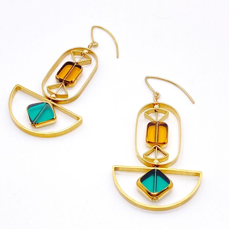 Emerald And Yellow Art Deco Earrings image