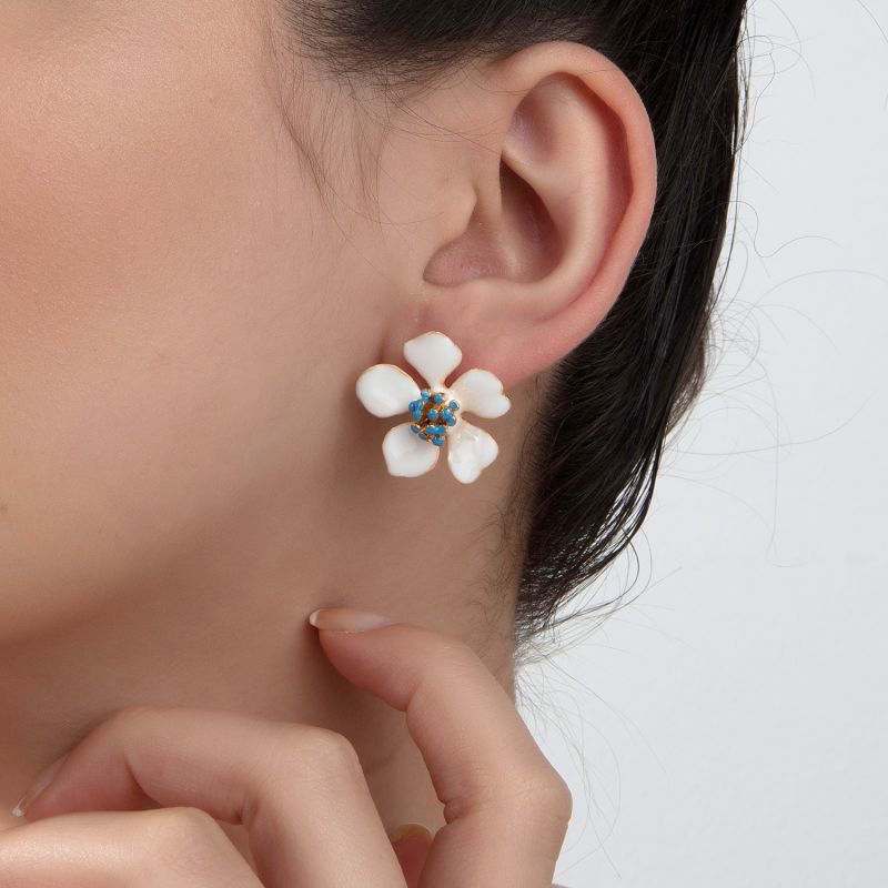 White Cherry Blossom Flower Earrings image