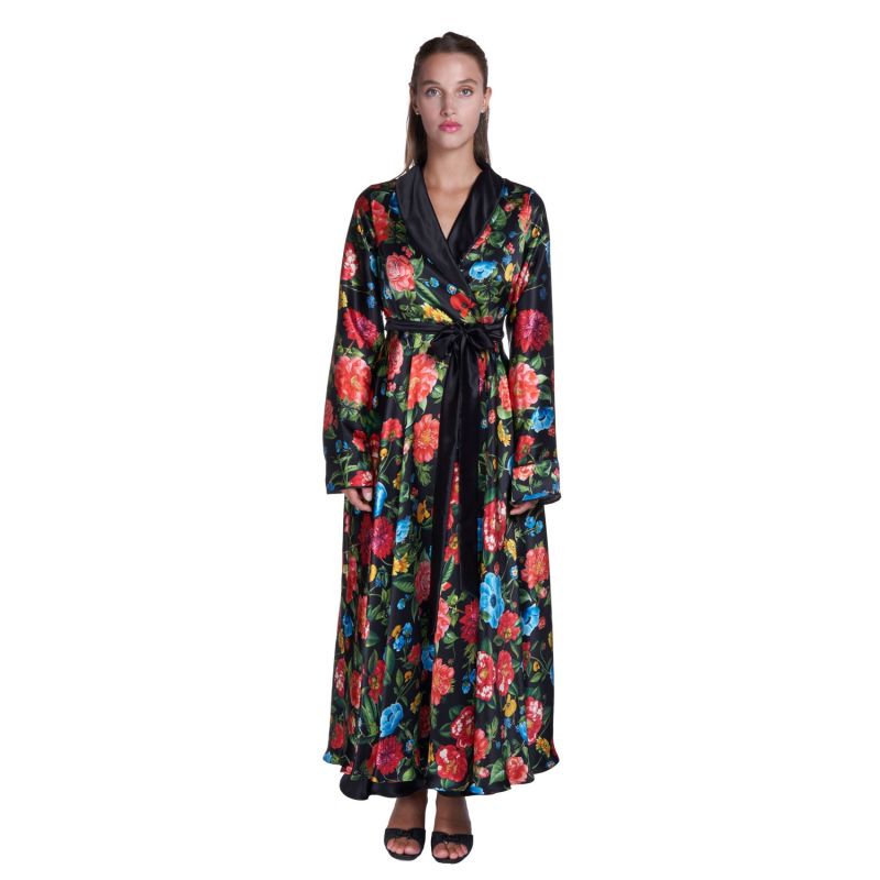 Silk Dressing Gown With Floral Motif Sofia Tsereteli Wolf & Badger