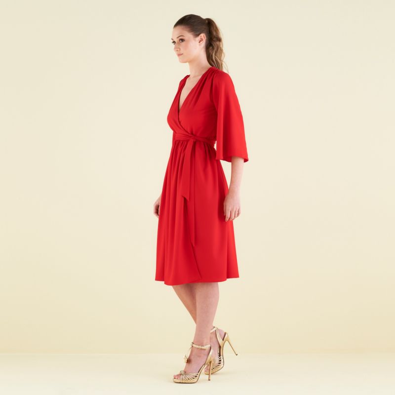 Pearl Wrap Dress With Kimono Sleeve In Red | COCOOVE | Wolf & Badger