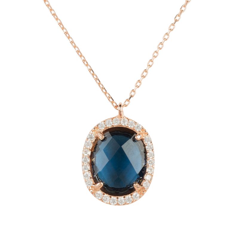 Beatrice Oval Gemstone Pendant Necklace Rose Gold Sapphire Hydro image