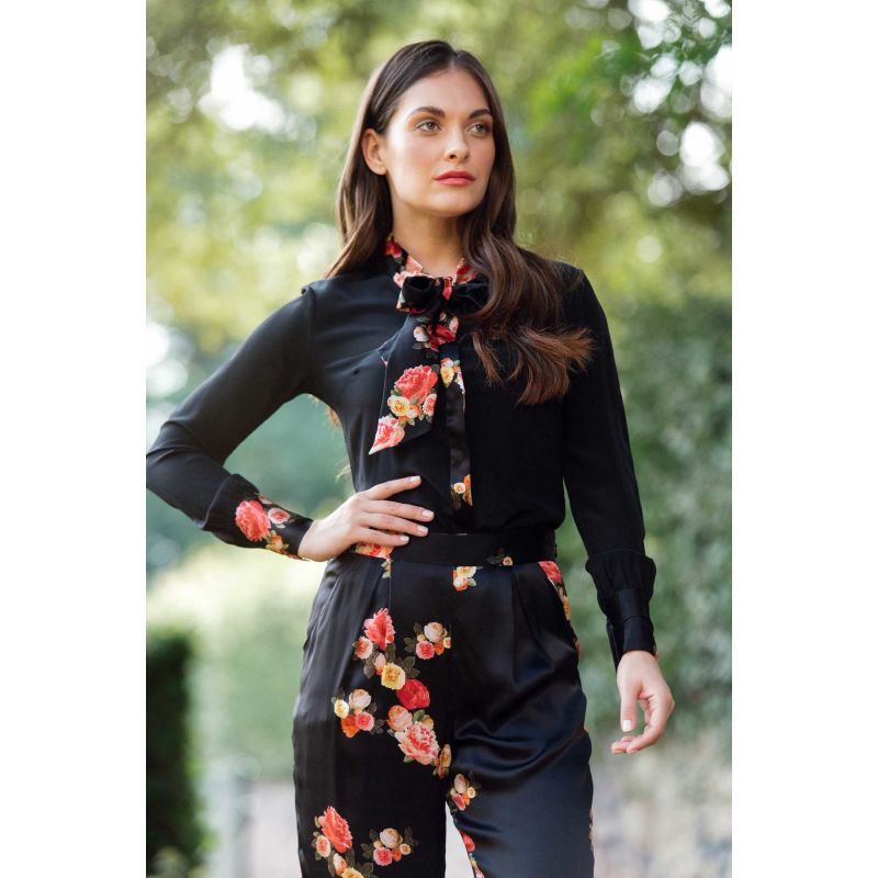 Black Peony Silk Bow Blouse image