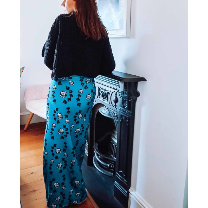 Teal Floral Maxi Jersey Skirt image