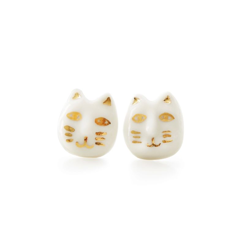 Porcelain Lucky Cat Stud Earrings image