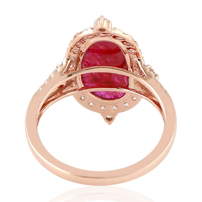 Rose Gold Pave Diamond Natural Ruby Cocktail Ring Handmade image