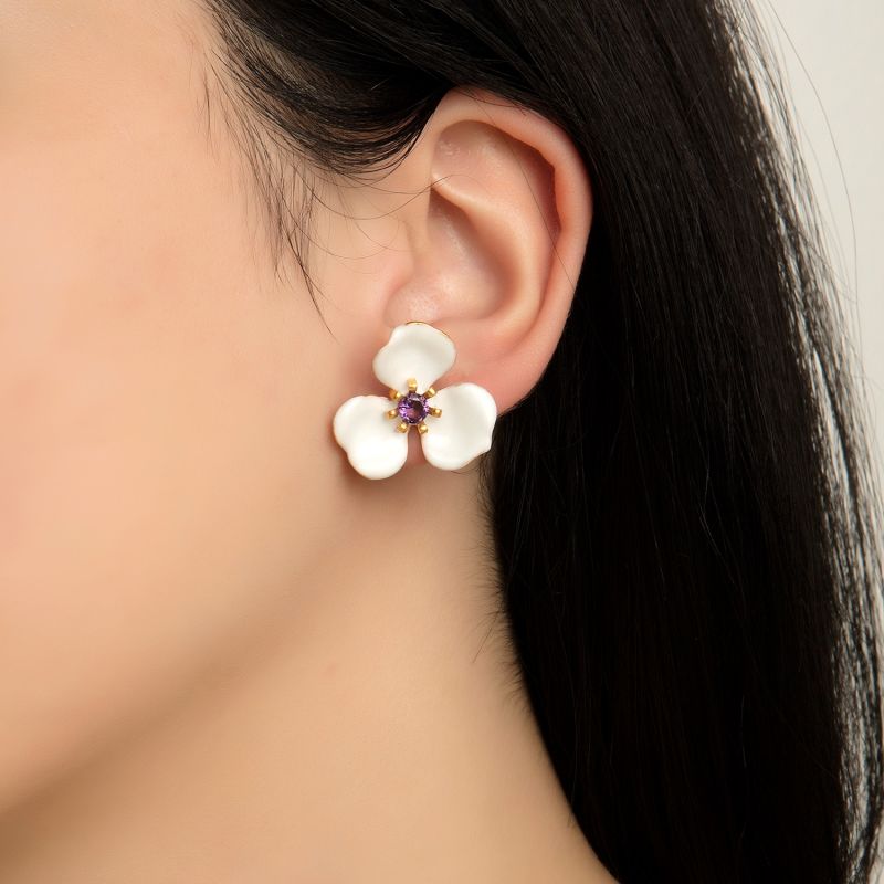 White Petal Flower Earrings image