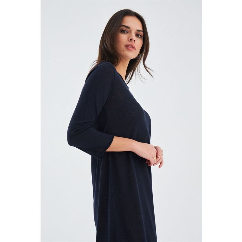 Fine Chiffon Hem Summer Knit Dress - Navy image