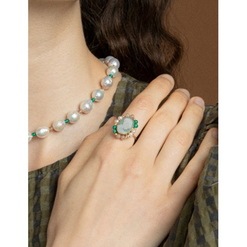 Little Lovelies Gold-Plated Green Cameo Ring image