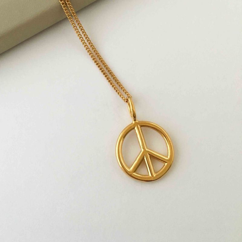 Peace Sign Yellow Gold Plated Necklace image