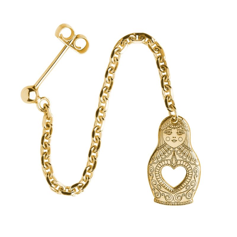 Gold Russian Doll Single Long Drop Earring image