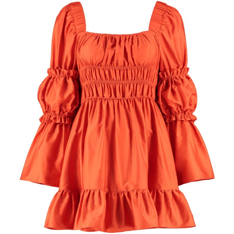 The Edie Square Neck Cotton Mini Dress In Sunset Orange image