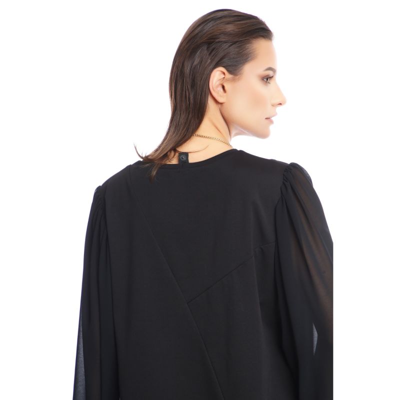 Asymmetrical Dress With Transparent Sleeves & Detachable Collar image