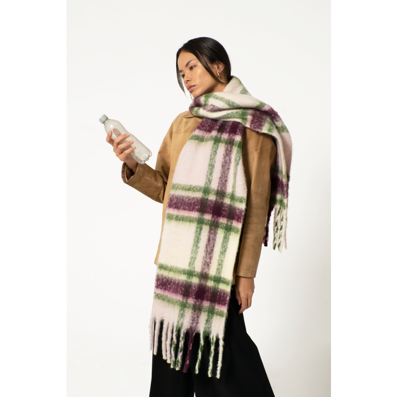 Replaid Oversized Scarf - Grape & Green image