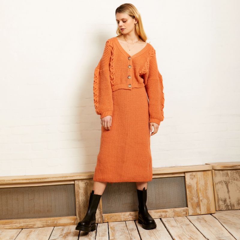 Chloe Knitted Midi Co-Ord Skirt Apricot image