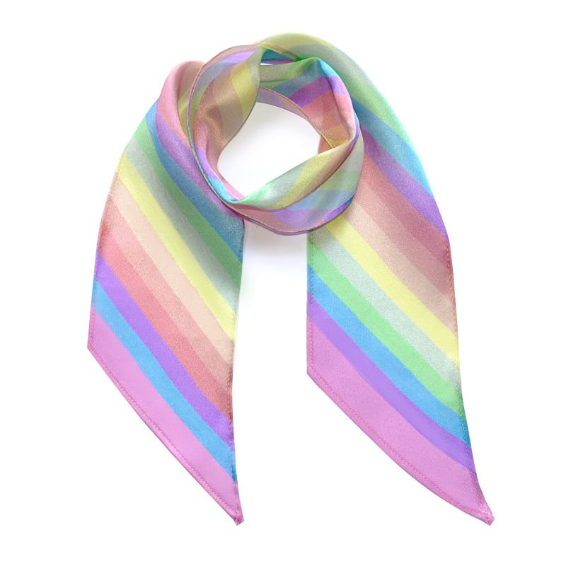 Stripy Silk Neck Scarf Rainbow Pastel image