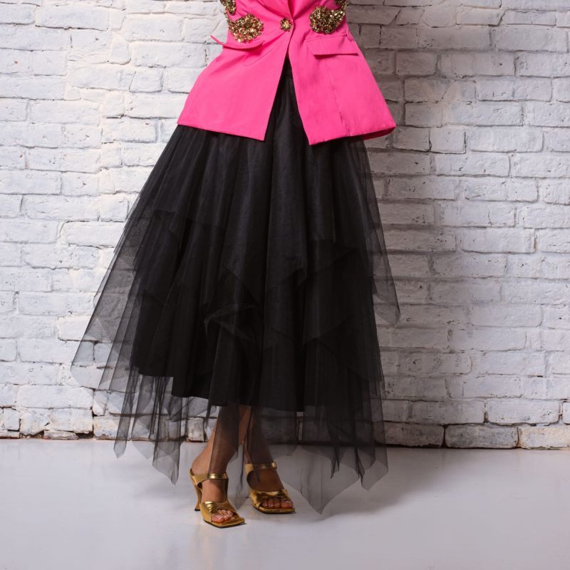 Asymmetric Hemline Layered Tulle Skirt image