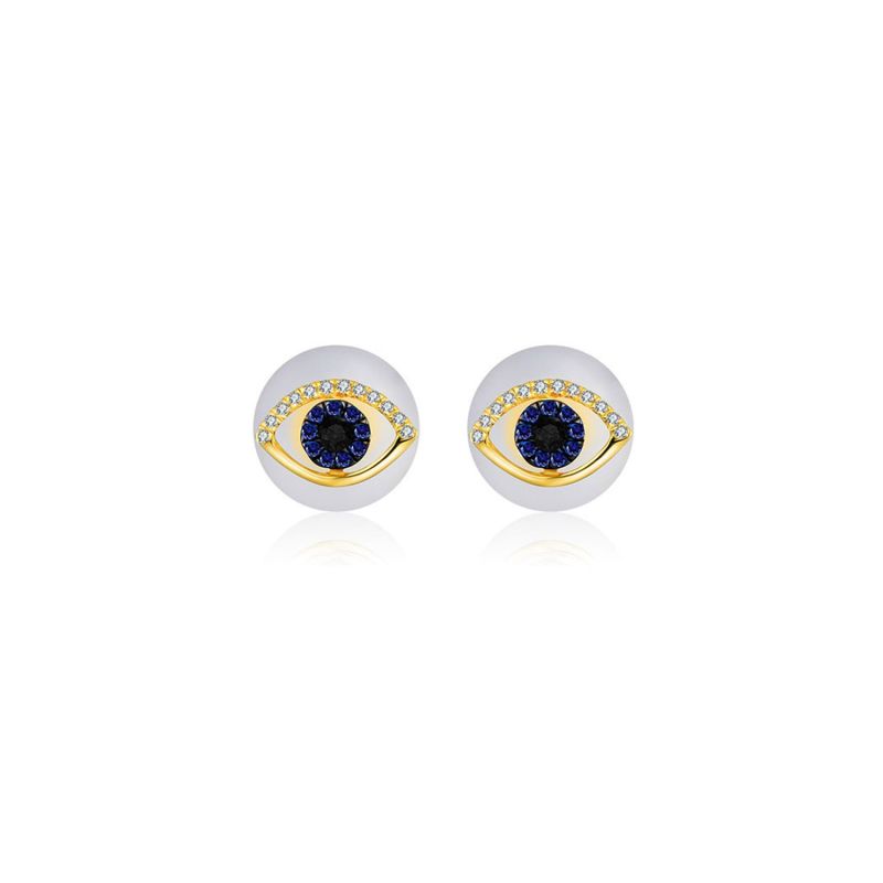 18K Yellow Gold Evil Eye Sapphire Diamond Earring image