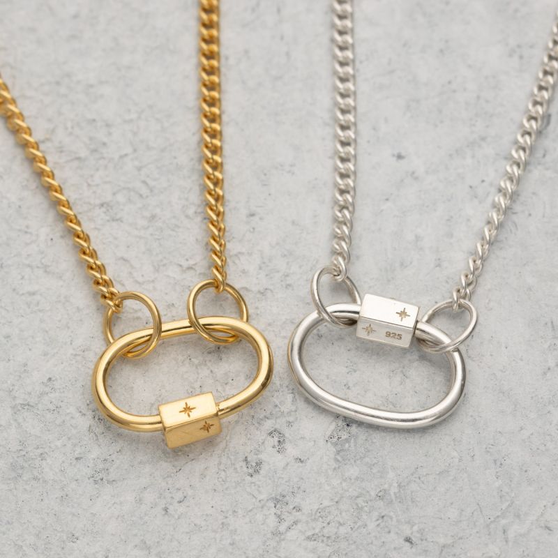 Gold Plated Oval Carabiner Curb Chain Necklace image