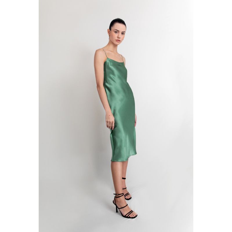 Isla Silk Satin Midi Slip Dress Sage Green Jacoba Jane Wolf & Badger
