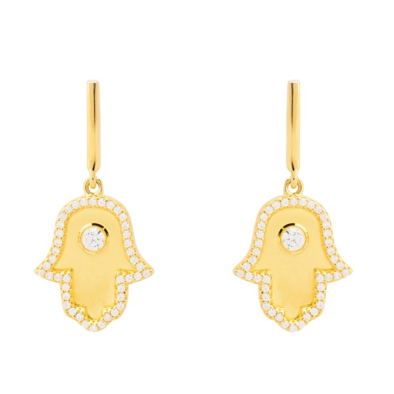 Hamsa Hand metallic Drop Earrings Gold image