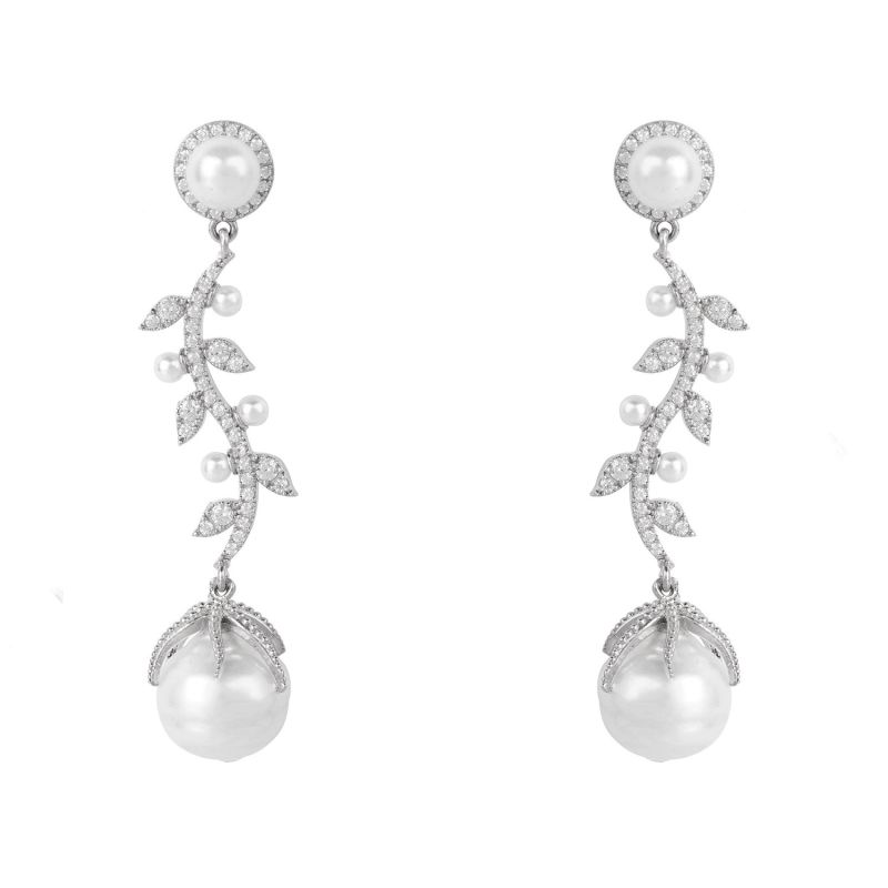 Baroque Pearl Trailing Flowers Earrings Silver image