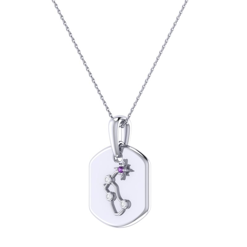 Aquarius Water-Bearer Constellation Tag Pendant Necklace In Sterling Silver image