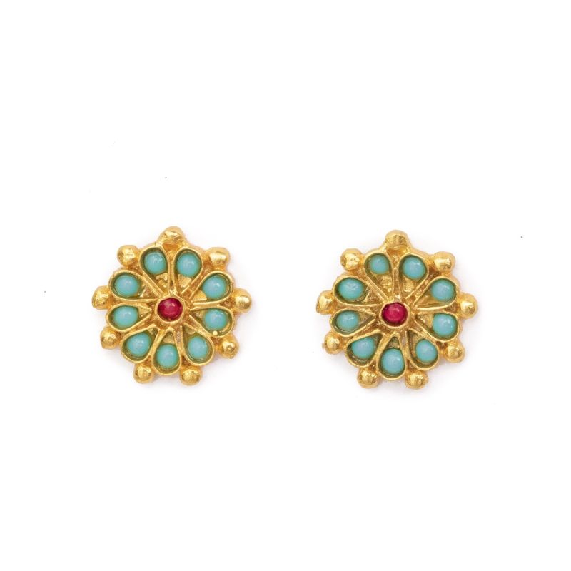 Marigold Turquoise & Red Agate Beaded Stud Earrings image