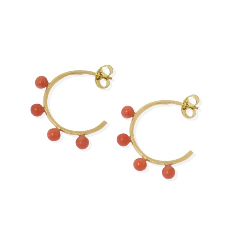 Coral Bead Hoop Earrings image