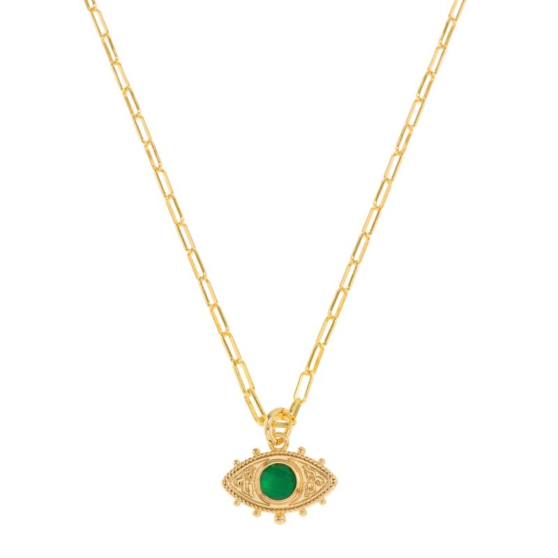 Green Evil Eye Paperclip Chain Necklace image