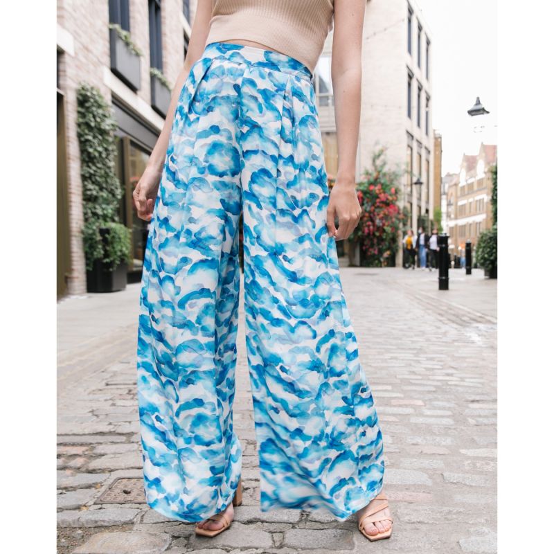 The Alba Wide Leg Trousers In Blue Sky Satin image