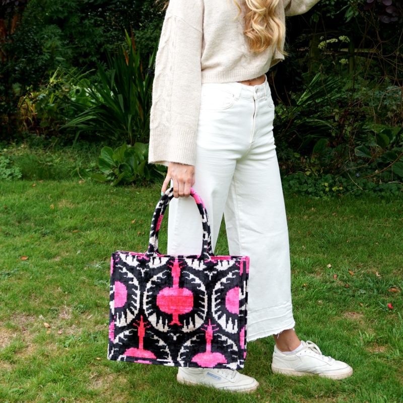 Pink & Black Velvet Ikat Tote image