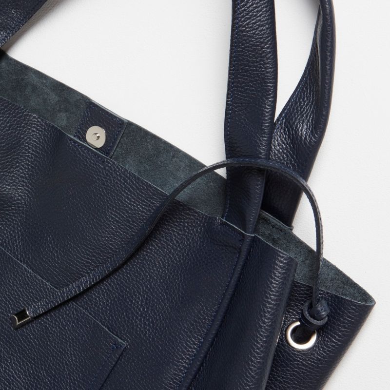 Soft Leather Shopper Bag In Navy Blue image