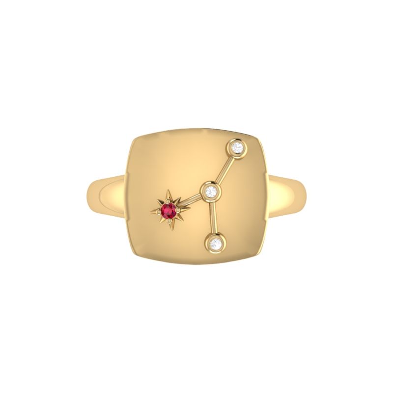 Cancer Crab Constellation Signet Ring In 14 Kt Yellow Gold Vermeil image